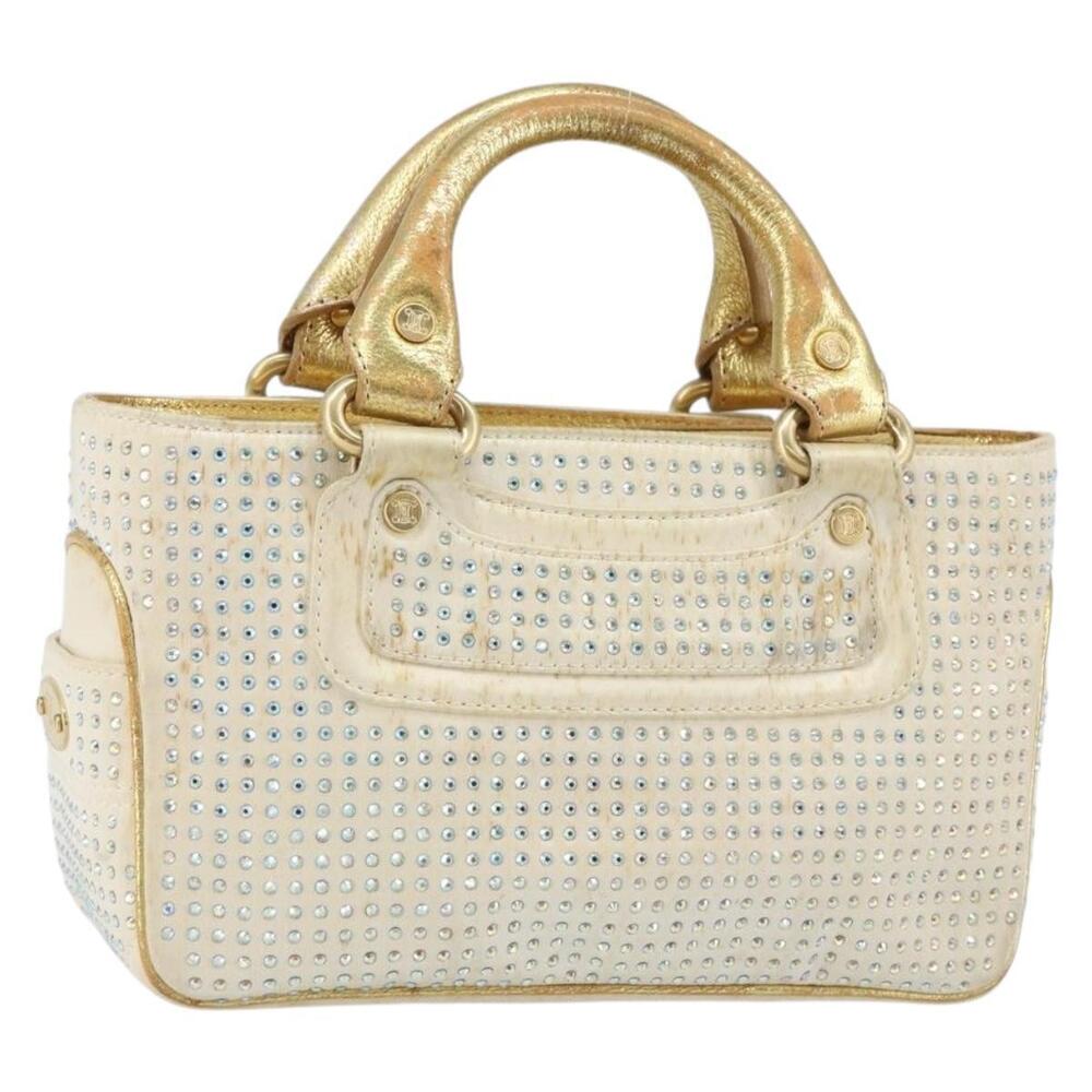 CELINE Hand Bag Satin Beige Gold Auth gh992 - Picture 1 of 16